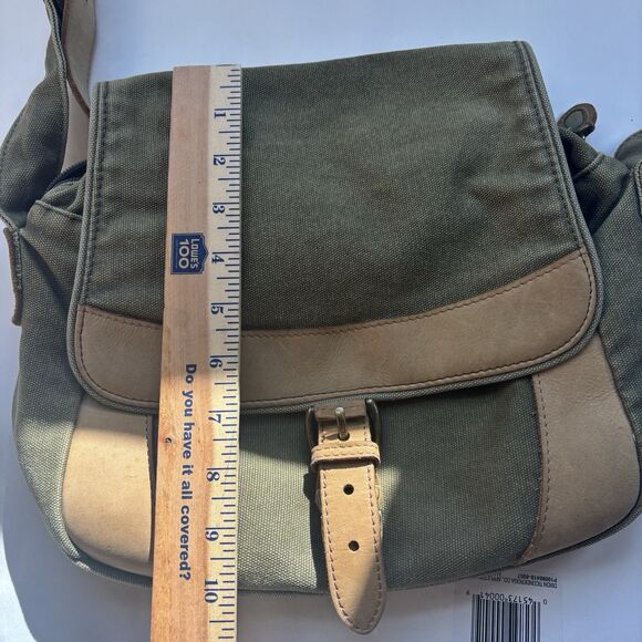LL BEAN Vintage Unisex Canvas Messenger Flap Field Bag Leather Trim Crossbody - Picture 14 of 16